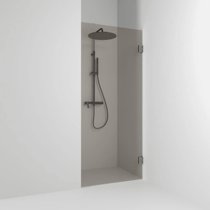 Svedbergs 180° dusjnisje rett, 78,5 cm, bronsefarget glass, blyantsort profil