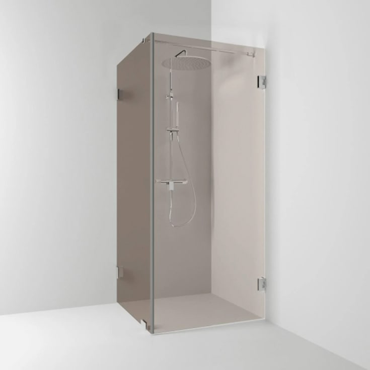 Svedbergs 180° dusjhjørne rett/fast, 100x100 cm, bronsefarget glass, krom profil