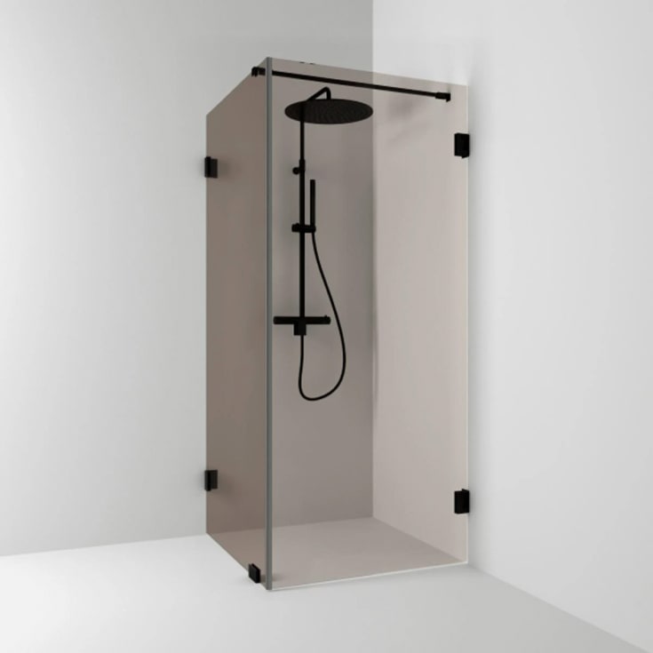 Svedbergs 180° dusjhjørne rett/fast, 80x100 cm, bronsefarget glass, sort matt profil