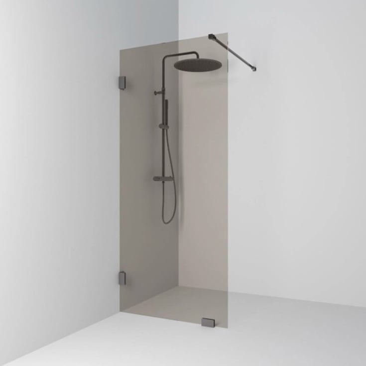 Svedbergs 180° dusjvegg fast, 98 cm, bronsefarget glass, blyantsort profil