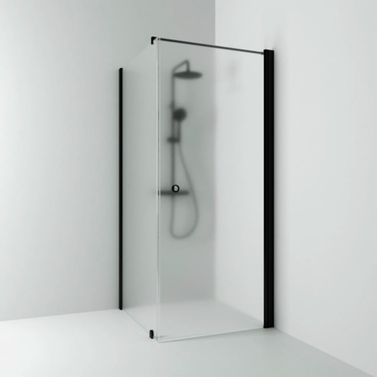 Svedbergs Skoga dusjhjørne rett/fast, 83x100 cm, frostet glass, sort matt profil