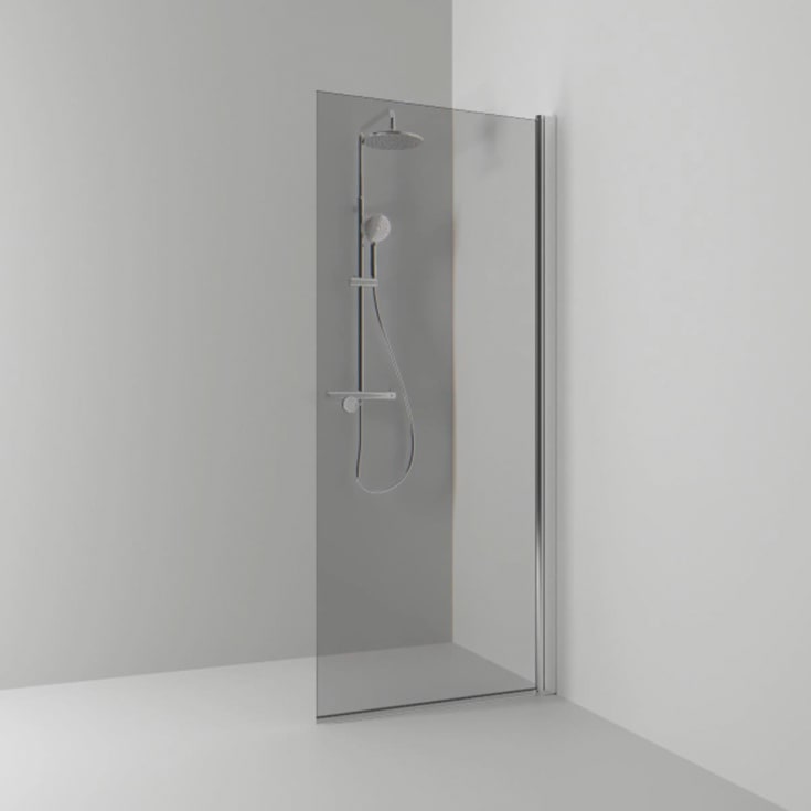 Svedbergs Skoga dusjvegg rett, 77 cm, røykfarget glass, alu blank profil