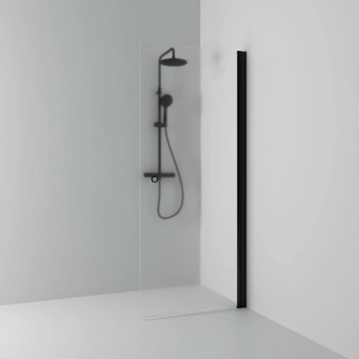 Svedbergs Skoga dusjvegg rett, 67 cm, frostet glass, sort matt profil