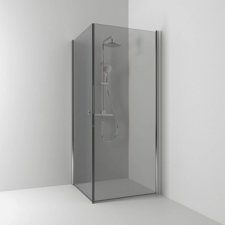 Svedbergs Skoga dusjhjørne rett, 90x90 cm, røykfarget glass, alu blank profil