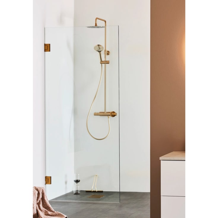 Hafa Infinity dusjdør, 100 cm, klart glass, messing profil