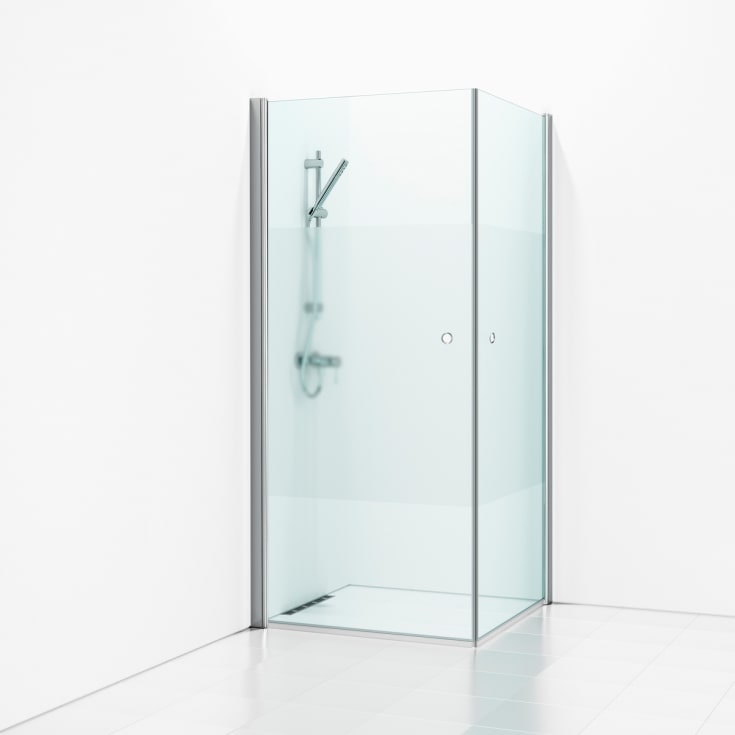 Svedbergs Skoga dusjhjørne, rett, 90x90 cm, alu blank/halvfrost glass