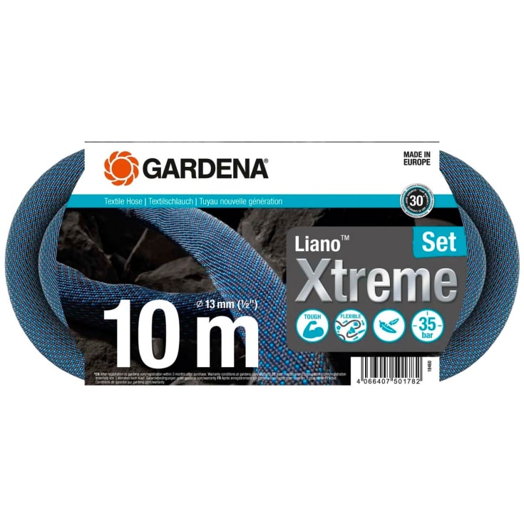 Gardena Liano Xtreme hageslange, tekstil, trykkbestandig 35 bar, 13 mm, 10 m, sett