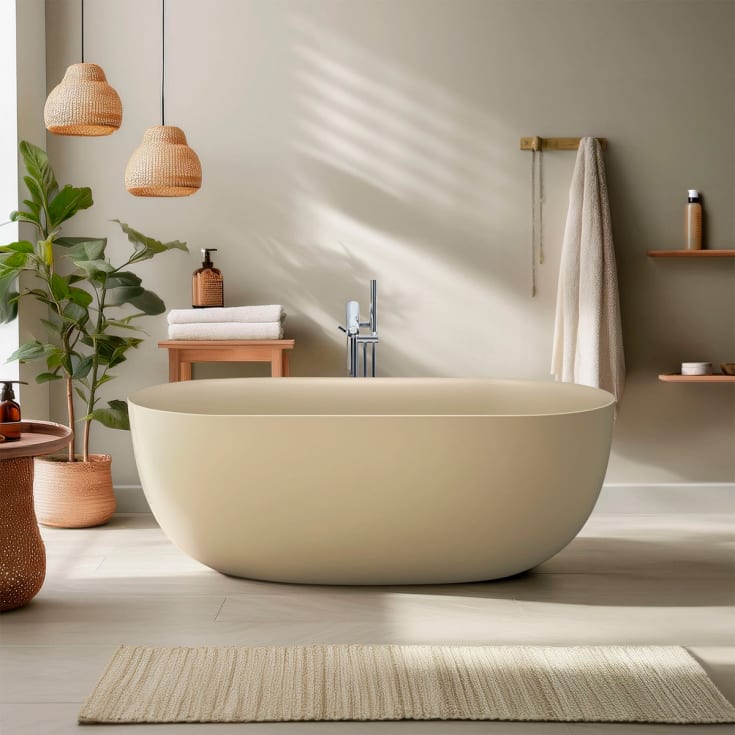 Bathlife Soft frittstående badekar, 160x59 cm, akryl, beige