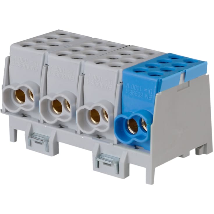 Fordelerblok HLAK 25/25mm² 4/8 S 4P dobb. 3xgrå/blå