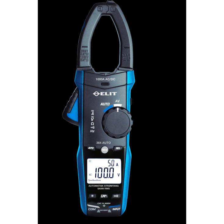 Tangamperemeter ELIT 364 Auto, AC/DC, sand RMS, fuldautomatisk