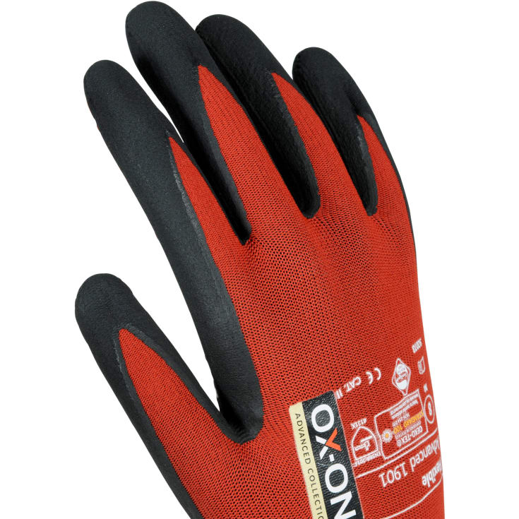 OX-ON Flexible Advanced 1901 arbejdshandsker med dotter, Rød/Sort, 6