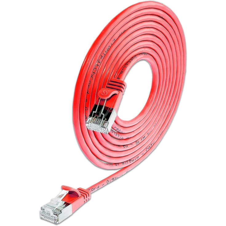 5 stk Patchkabel SLIM U/FTP skærmet Kat.6 10M PVC Ø3,8mm rød