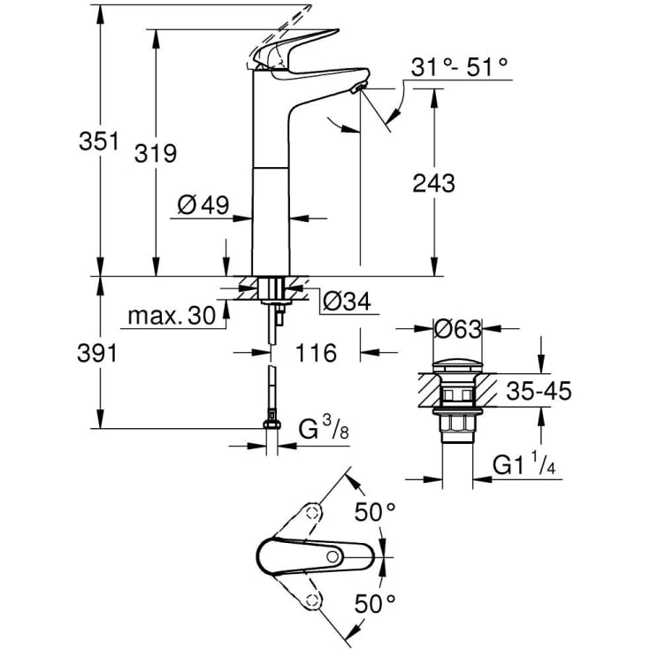 Grohe Swift servantbatteri, krom