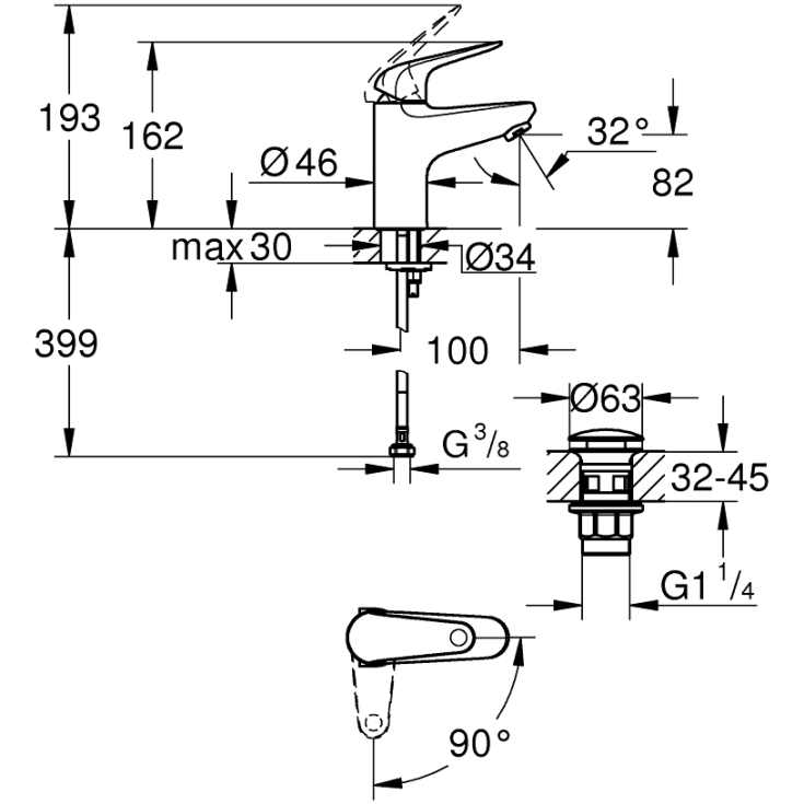 Grohe Swift servantbatteri, krom