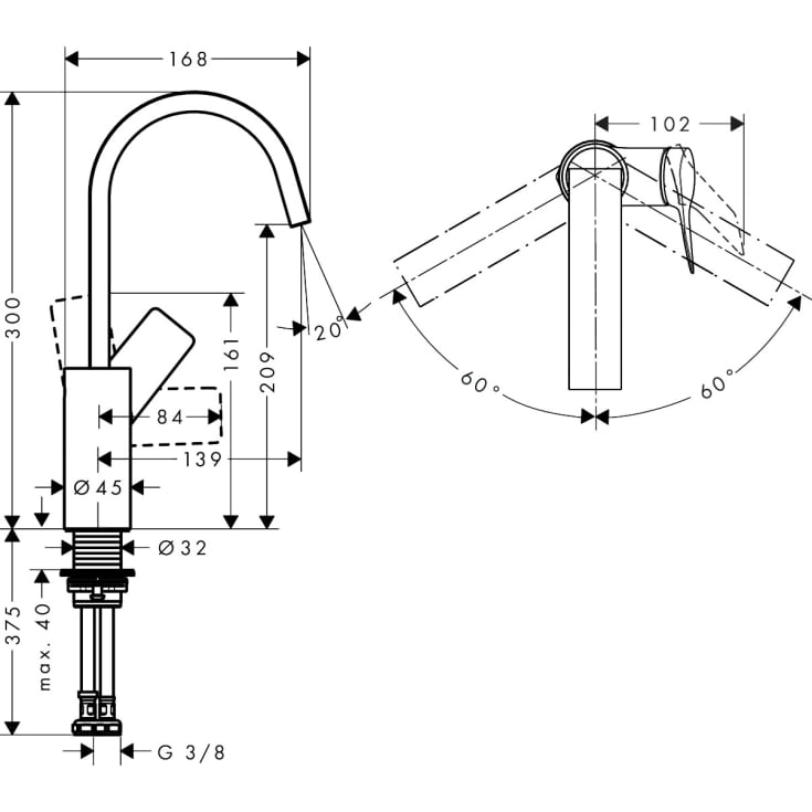 Hansgrohe Vivenis 210 servantbatteri, svingtut, matt sort