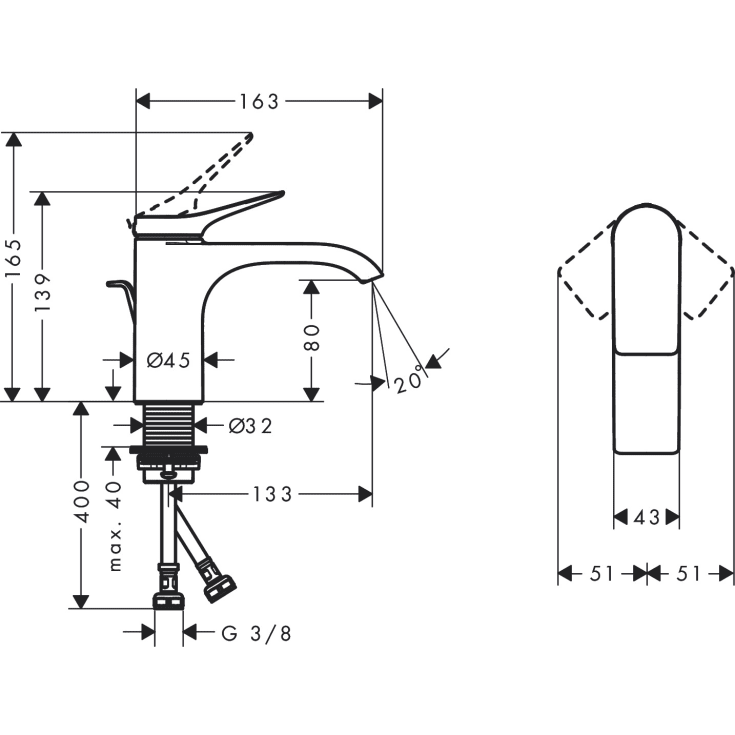 Hansgrohe Vivenis 80 servantbatteri, matt hvit