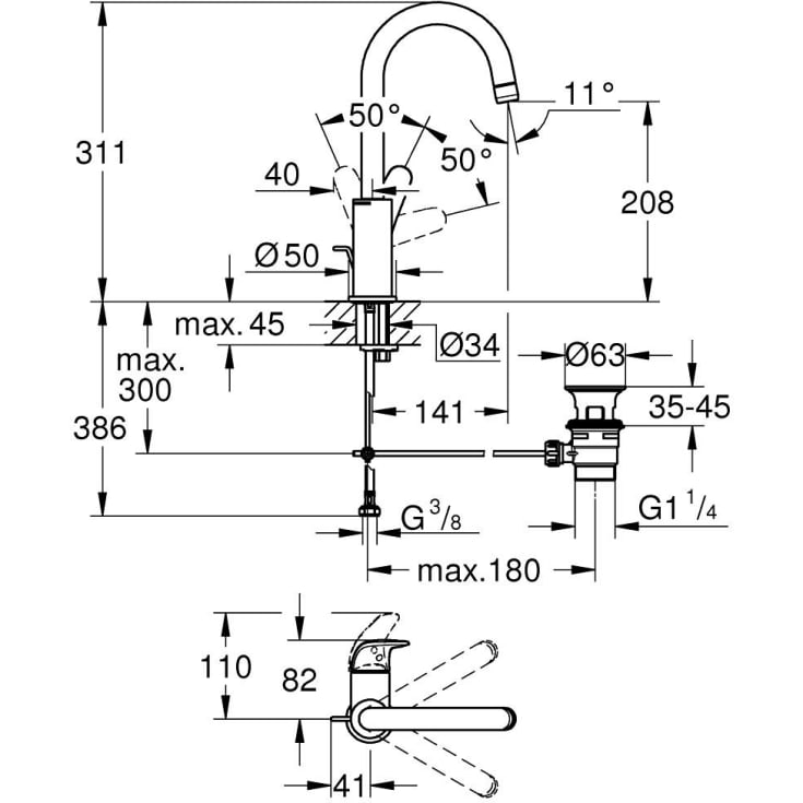 Grohe Swift tvättställsblandare, kallstart, krom