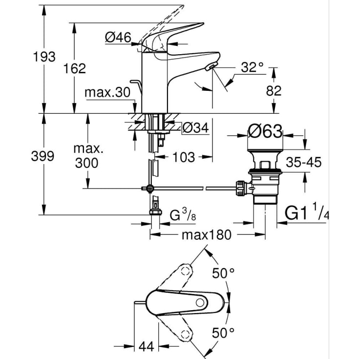 Grohe Swift servantbatteri, krom