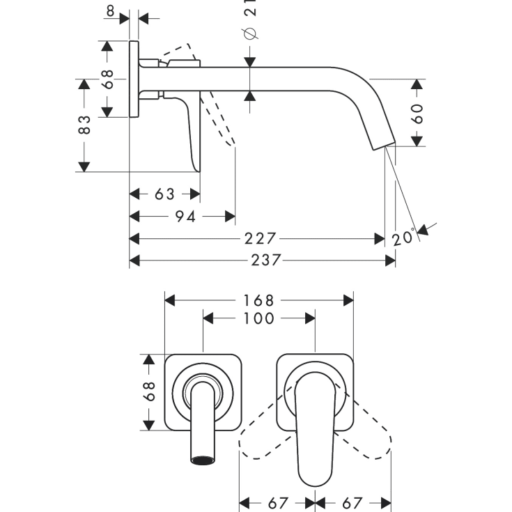 Axor Citterio M Servantbatteri, tutlengde 227 mm, krom