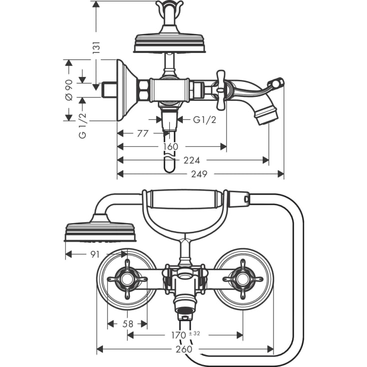 Axor Montreux kararmatur med brusesæt, krom