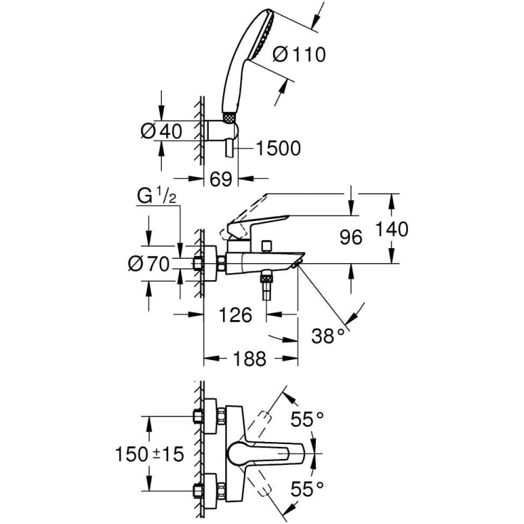 Grohe Start kararmatur med brusesæt, krom