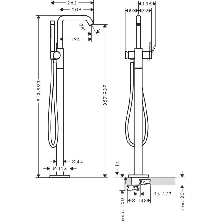 Hansgrohe Tecturis S badekarbatteri med dusjsett, krom