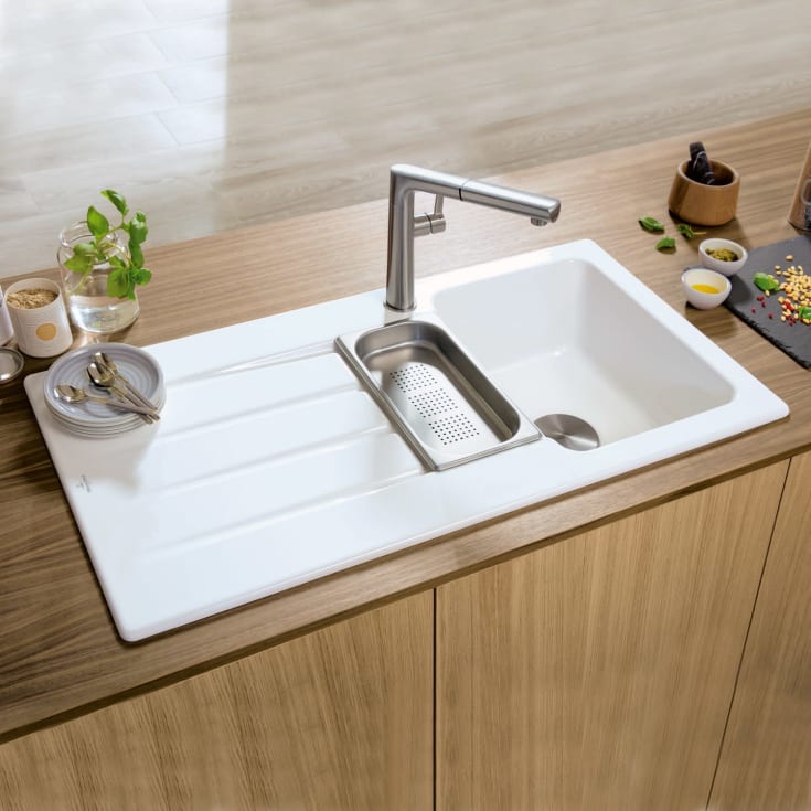 Villeroy & Boch Architectura 60 XR kjøkkenvask, 100x51 cm, vendbar, med oppløft og CeramicPlus, hvit
