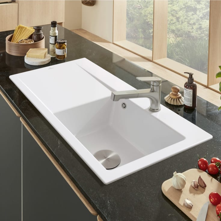 Villeroy & Boch Subway Style 50 kjøkkenvask, 90x51 cm, høyre, med CeramicPlus, matt hvit