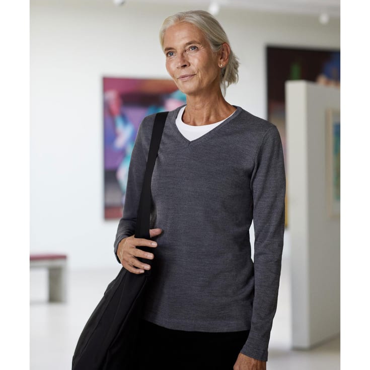 ID dame striktrøje med merinould, Grå Melange, 4XL
