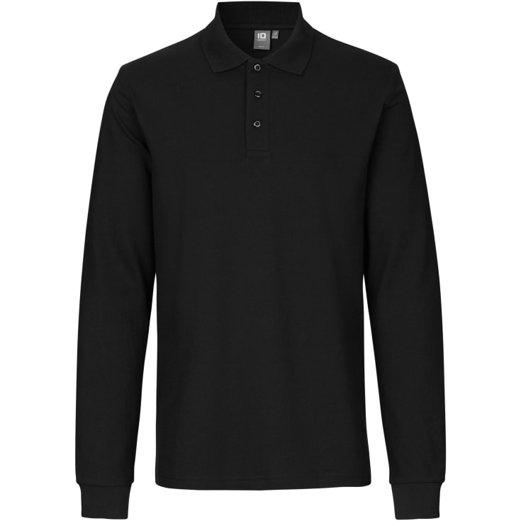 ID langærmet Polo T-shirt med stretch, Sort, 3XL
