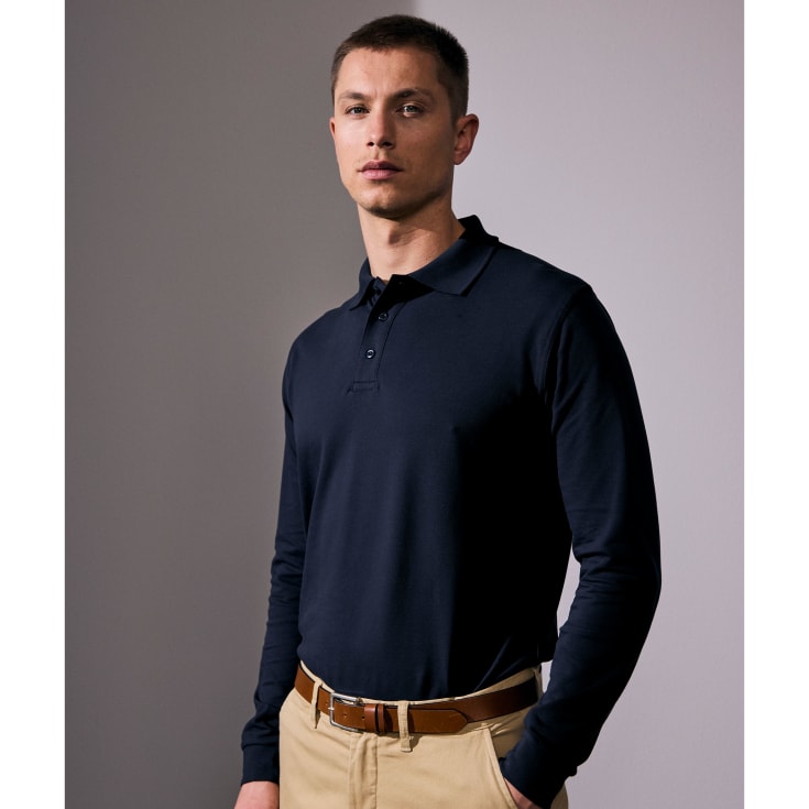 ID langærmet Polo T-shirt med stretch, Navy, L