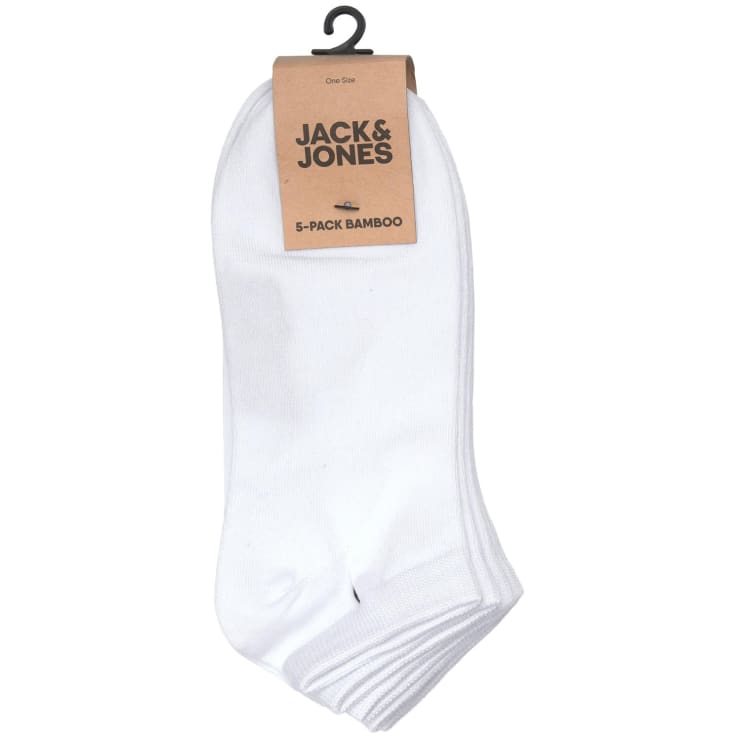 Jack & Jones JABASIC 5-pak bambus ankelstrømper, Hvid, ONESIZE