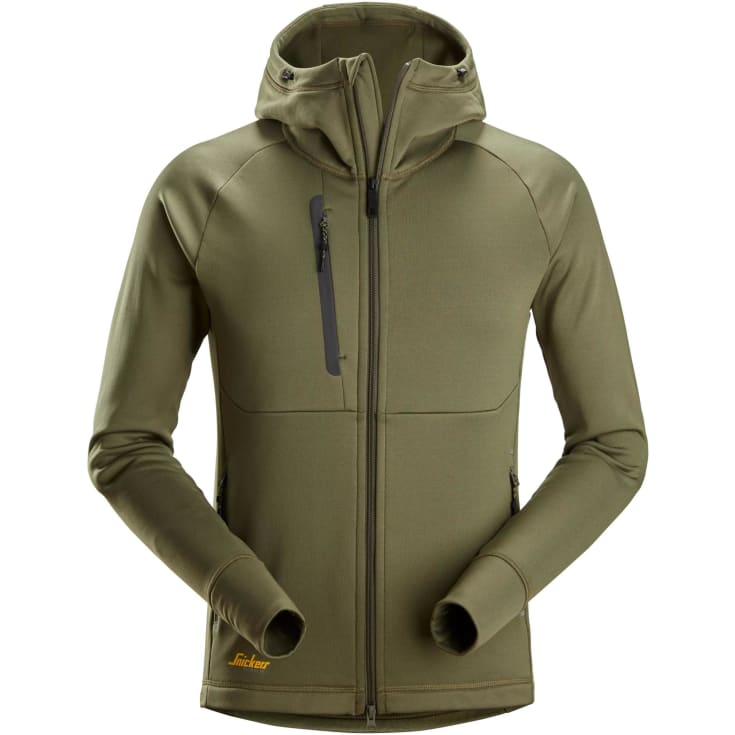 Snickers Flexiwork Polartec® hættetrøje med lynlås 8026 full stretch, Khaki Green, M