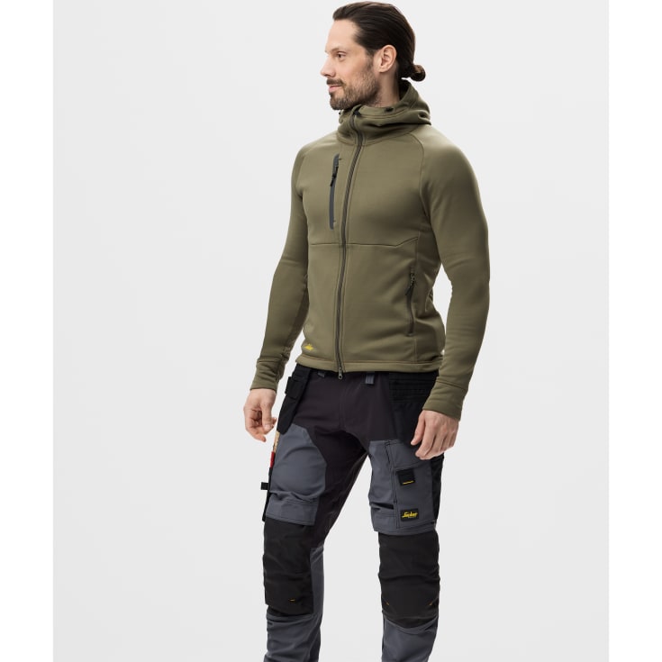 Snickers Flexiwork Polartec® hættetrøje med lynlås 8026 full stretch, Khaki Green, M