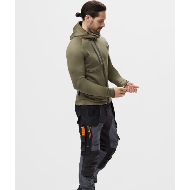 Snickers Flexiwork Polartec® hættetrøje med lynlås 8026 full stretch, Khaki Green, M