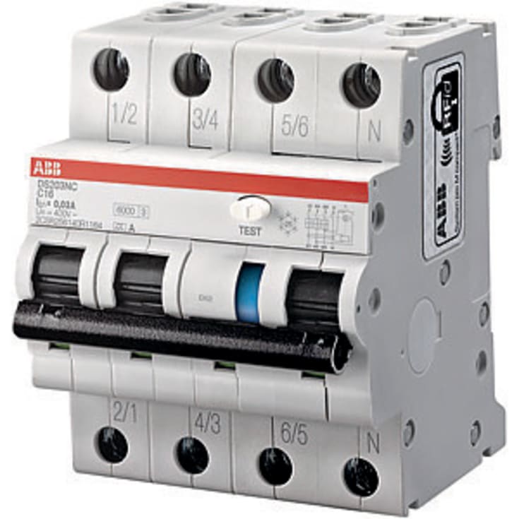Kombinasjonsbryter HPFI B 16A 30mA 3P+N, DS203NC