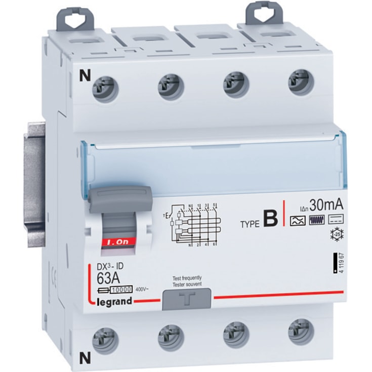 Jordfeilbryter DX3 RCCB HPFI 63A 30mA, 4P, 4M, 10kA, type B