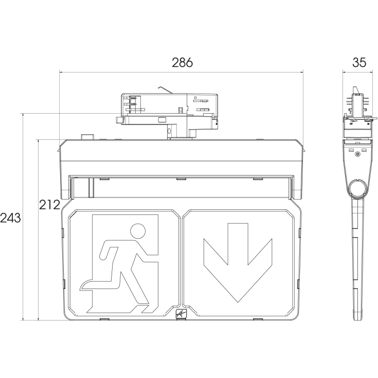 ADLER Exit Sign 3F skinne 25m 3t sort inkl. Roterbar piktogram