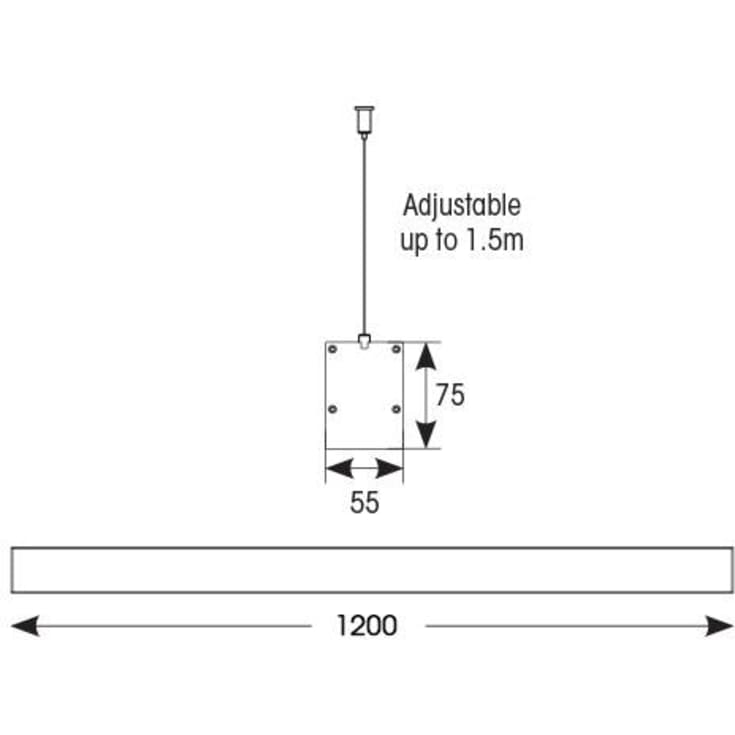 Vasco op/ned 1200 50W 5300lm DALI Sort 1,5m kabel