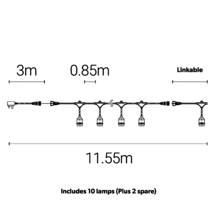 4lite Festoon udendørs lyskæde, 11,5 meter