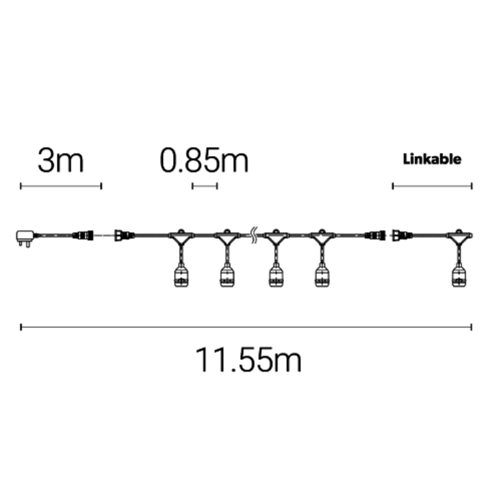 4lite Festoon udendørs lyskæde, 11,5 meter