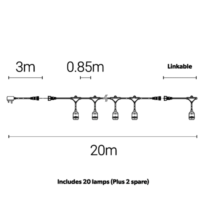4lite Festoon udendørs lyskæde, 20 meter