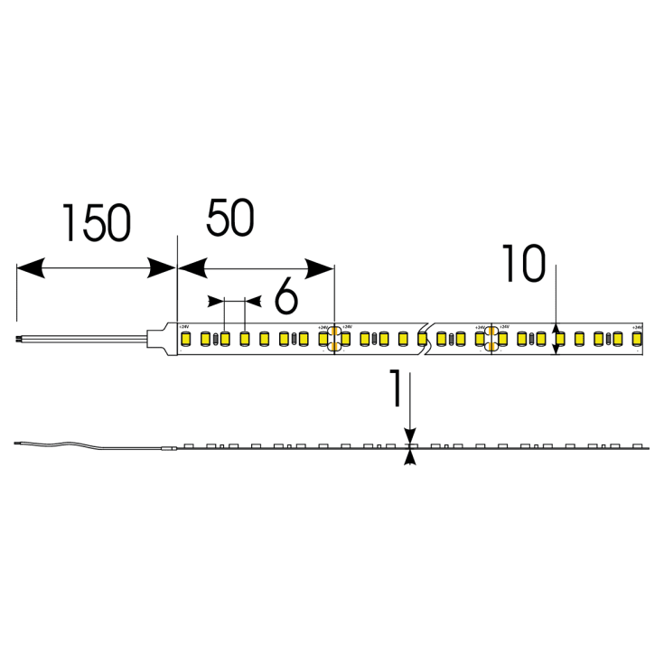 P-Cell 5M Strip 24V IP65 9,6W/930 1000lm/m b:10mm klip:50mm