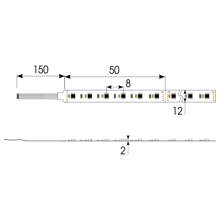 P-Cell 10M RGBW Strip 24V IP20 20W/965 480lm/mb:12mm skärning:50mm