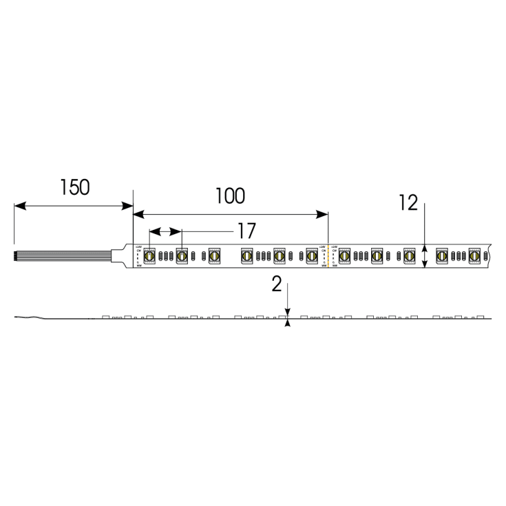 P-Cell 50M RGBTW Strip 24V IP65 18W 290lm/m b:12,5mm klip:100mm