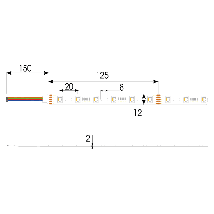 Z-Cell 5M Strip 24V IP20 12,6W/RGBW 230lm/m b:12mm klip:125mm