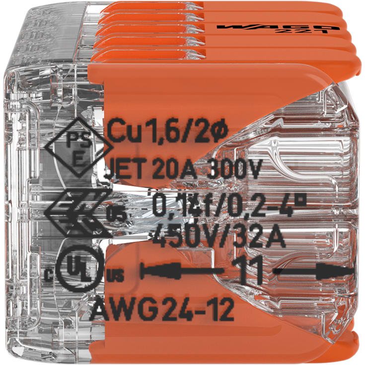 15 stk Wago samlemuffe, 10x4 mm², med orange pal