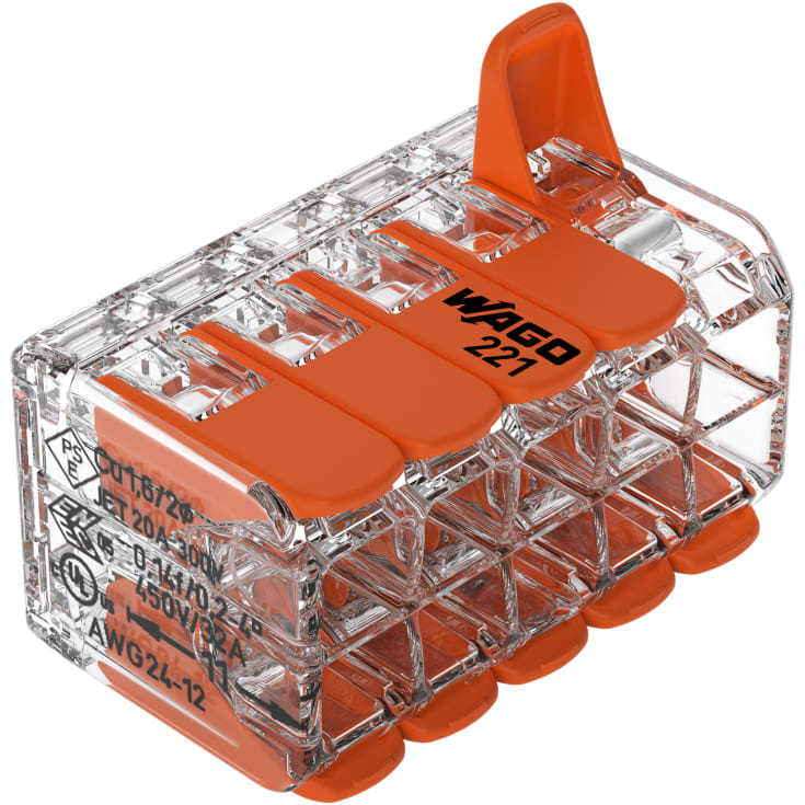 15 stk Wago samlemuffe, 10x4 mm², med orange pal
