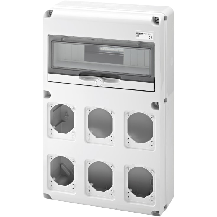 Gruppetavle Q-DIN 14M, 6 flanger til stikudtag 16/32A IP65