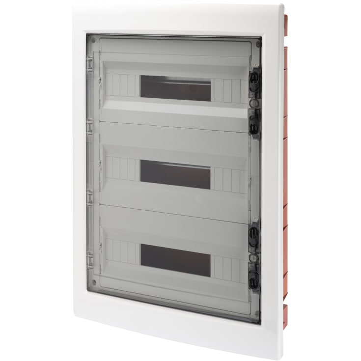 Gruppetavle, planforsænket, røgfarvet dør, 54M (18x3), IP40